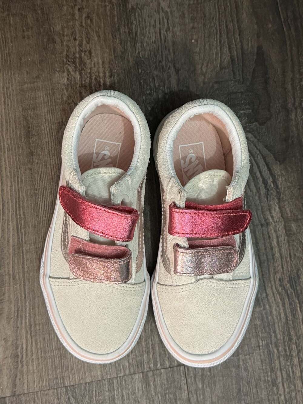 Vans Old Skool V Glitter Two Tone Sneakers Size 12.0 Kids White Pink Velcro